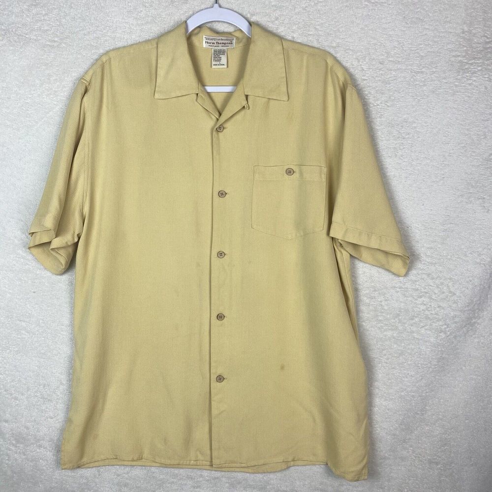 Vintage Norm Thompson Men's Size L Short Sleeve Button Up Shirt Pure Silk FLAWED